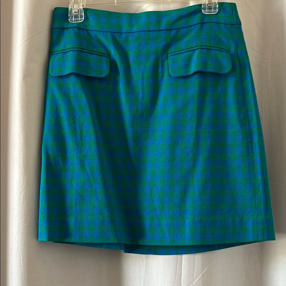 J. Crew Blue Green Checkered Skirt